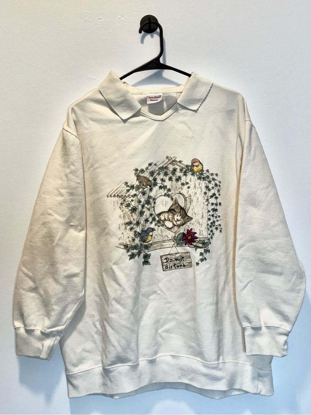 Vintage Bobbie Brooks Cat Graphic Collared Sweatshirt